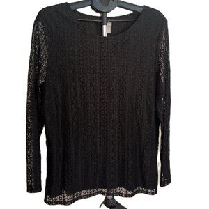 Chico’s Black Lace Overlay Top Women’s Size 16 (Chico’s Size 3)
